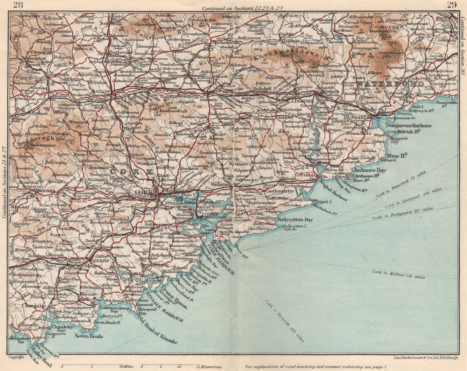 IRELAND SOUTH COAST. Munster Cork Waterford. Vintage map plan 1949 old